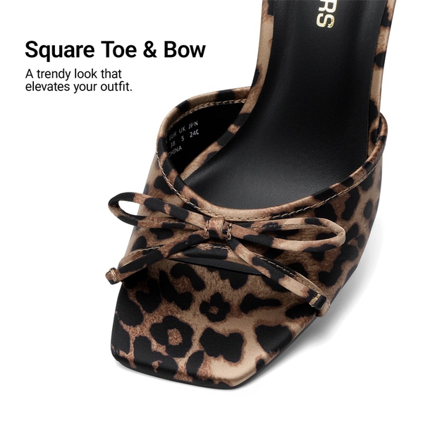 Women’s Square Toe Bow Mules with Cushioned Insole - LEOPARD - 5