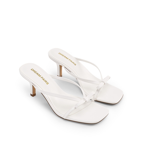 Women’s Bow Thong Kitten Heel Sandals with Non-Slip Sole - WHITE - 4