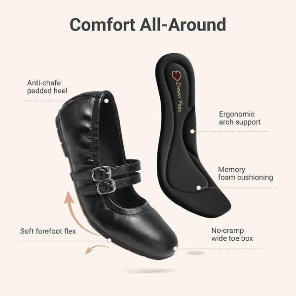 Girls’ Memory Foam Dress Flats with Arch Support - BLACK - 3