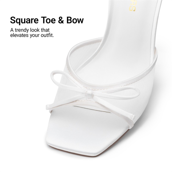 Women’s Square Toe Bow Mules with Cushioned Insole - WHITE - 5