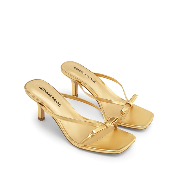 Women’s Bow Thong Kitten Heel Sandals with Non-Slip Sole - GOLD - 4