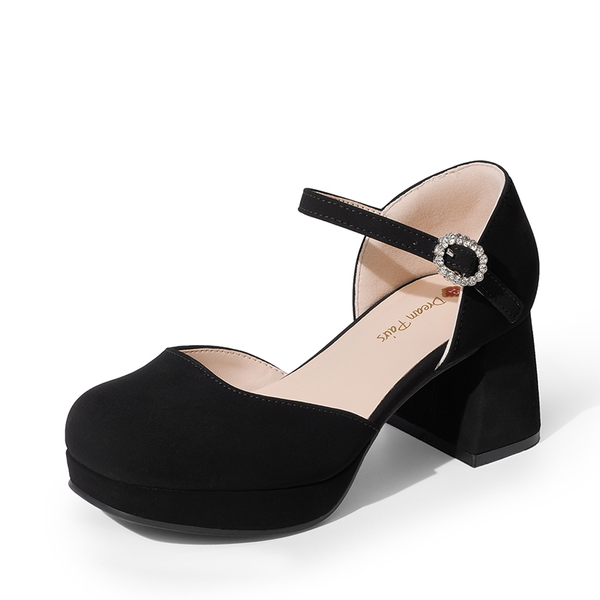 Girls’ Square Toe Adjustable Strap Dress Shoes - BLACK -  0