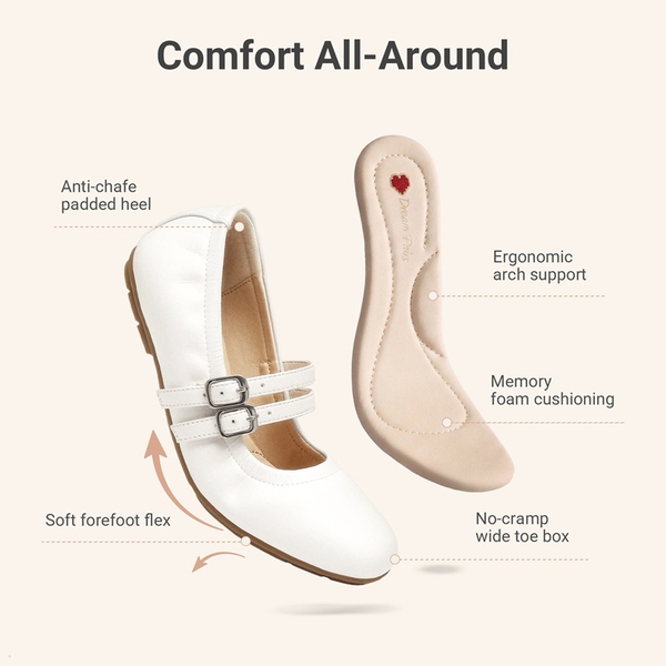 Girls’ Memory Foam Dress Flats with Arch Support - WHITE - 3