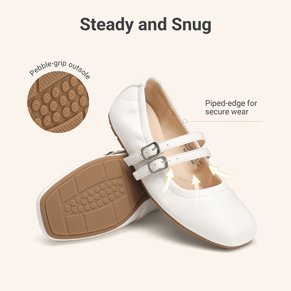 Girls’ Memory Foam Dress Flats with Arch Support - WHITE - 4
