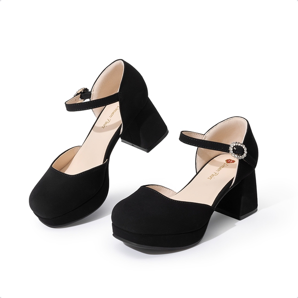 Girls’ Square Toe Adjustable Strap Dress Shoes - BLACK - 5