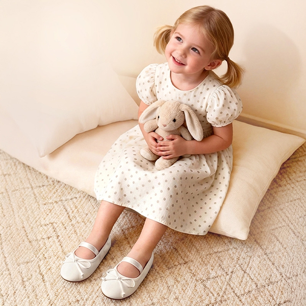 Girls’ Bow Dress Flats with Arch Support - WHITE - 1