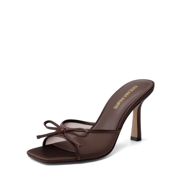 Women’s Square Toe Bow Mules with Cushioned Insole - BROWN -  0
