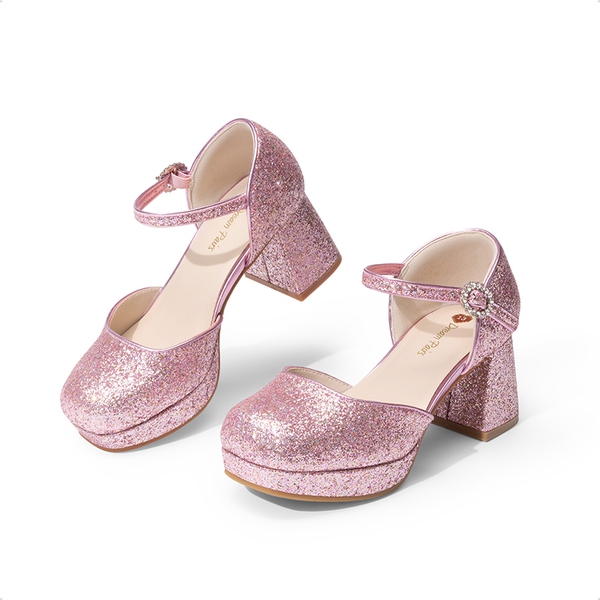 Girls’ Square Toe Adjustable Strap Dress Shoes - PINK - 5