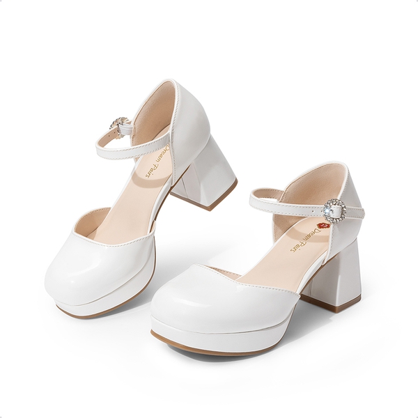 Girls’ Square Toe Adjustable Strap Dress Shoes - WHITE - 5