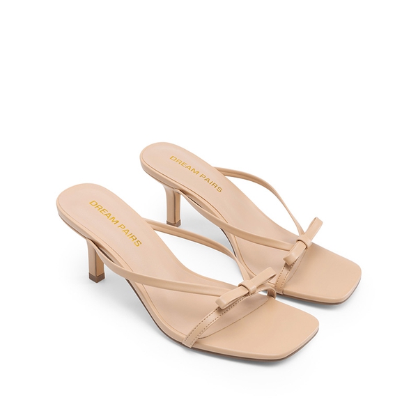 Women’s Bow Thong Kitten Heel Sandals with Non-Slip Sole - NUDE - 4