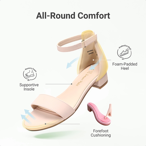 Girls’ Comfy Party Heels with Buckle Closure - NUDE - 3