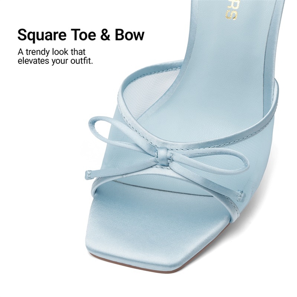 Women’s Square Toe Bow Mules with Cushioned Insole - LIGHT BLUE - 5