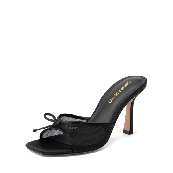 Women’s Square Toe Bow Mules with Cushioned Insole - BLACK -  0