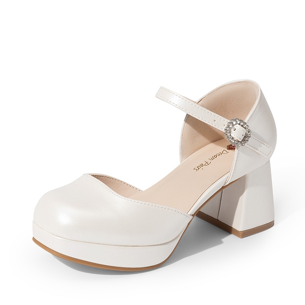 Girls’ Square Toe Adjustable Strap Dress Shoes - IVORY -  0