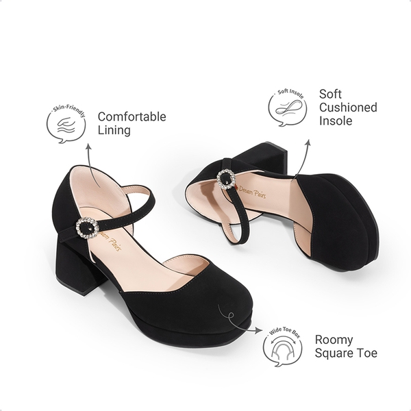 Girls’ Square Toe Adjustable Strap Dress Shoes - BLACK - 4