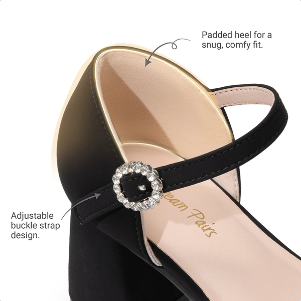 Girls’ Square Toe Adjustable Strap Dress Shoes - BLACK - 3