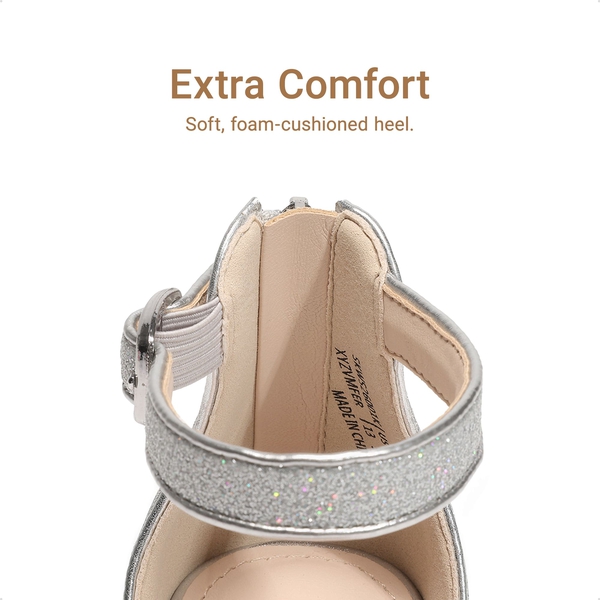 Girls’ Sparkly Wedge Sandals with Cushioned Heel - SILVER - 3