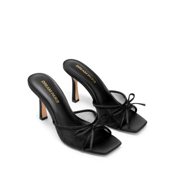 Women’s Square Toe Bow Mules with Cushioned Insole - BLACK - 4