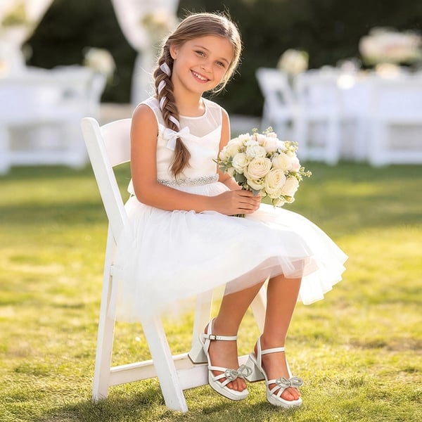 Girls’ Square Toe Dress Heels with Sparkling Bow - WHITE - 1