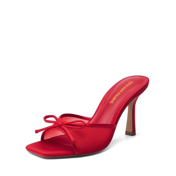 Women’s Square Toe Bow Mules with Cushioned Insole - RED -  0