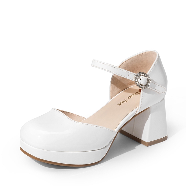 Girls’ Square Toe Adjustable Strap Dress Shoes - WHITE -  0