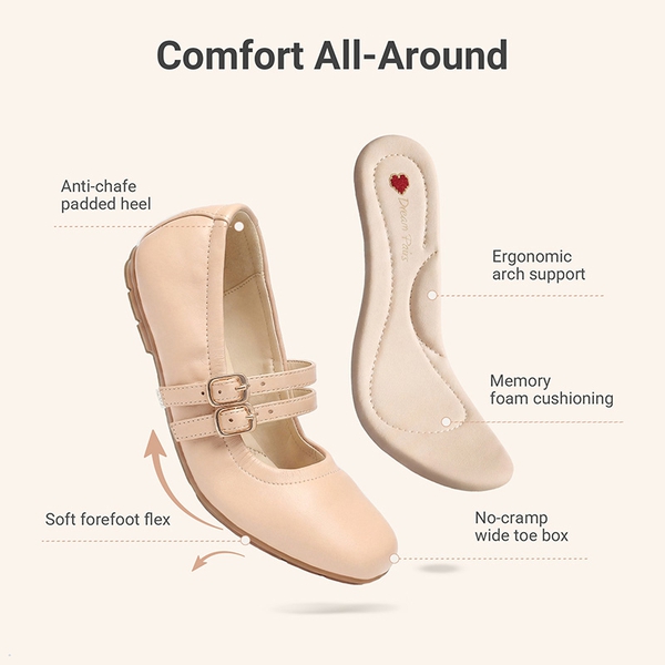 Girls’ Memory Foam Dress Flats with Arch Support - NUDE - 3