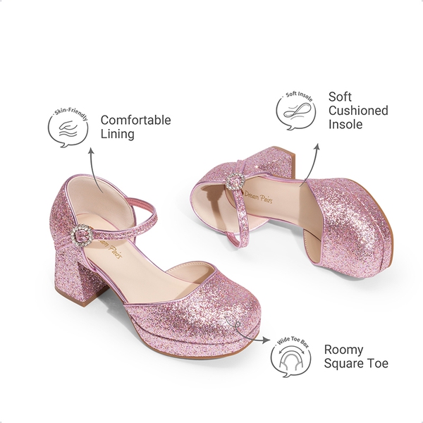 Girls’ Square Toe Adjustable Strap Dress Shoes - PINK - 4