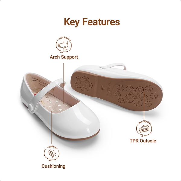 Girls’ Mary Jane Flats with Arch Support - WHITE - 4