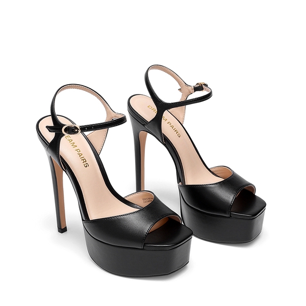 Women’s Platform Stiletto Heels with Cushioned Insole - BLACK-PU - 4