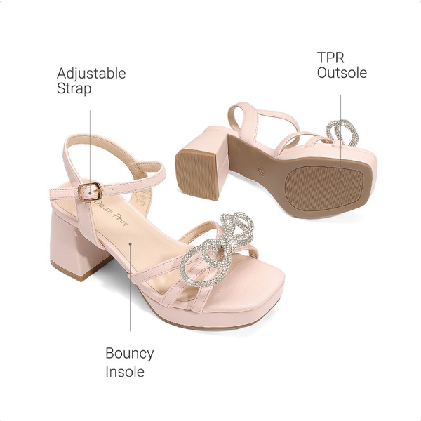 Girls’ Square Toe Dress Heels with Sparkling Bow - PINK - 4