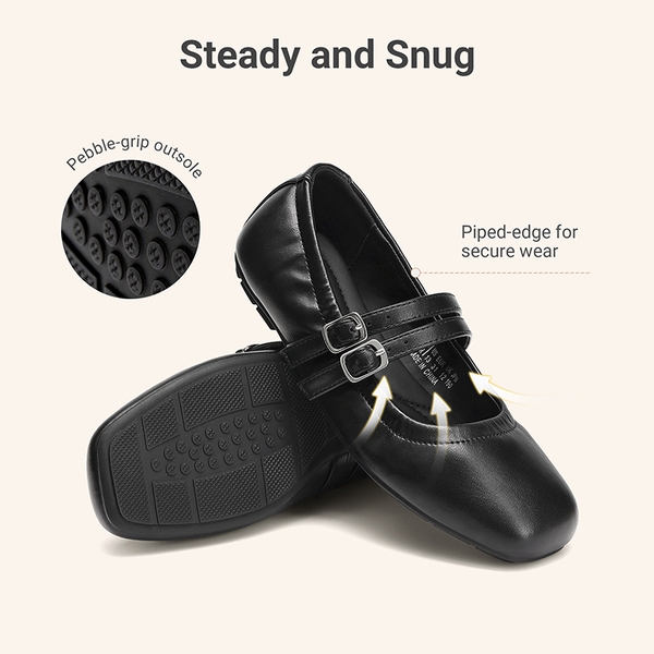 Girls’ Memory Foam Dress Flats with Arch Support - BLACK - 4