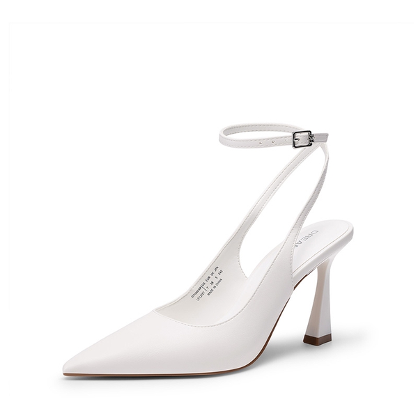 Women’s Pointed Toe Slingback Pumps with Buckle Strap - WHITE -  0