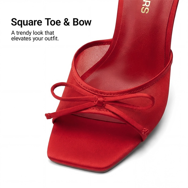 Women’s Square Toe Bow Mules with Cushioned Insole - RED - 5
