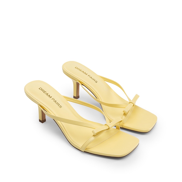 Women’s Bow Thong Kitten Heel Sandals with Non-Slip Sole - YELLOW - 4