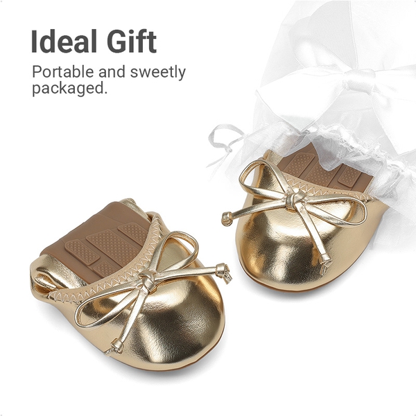 Girls’ Bow Dress Flats with Arch Support - GOLD - 4