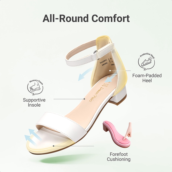 Girls’ Comfy Party Heels with Buckle Closure - WHITE - 3