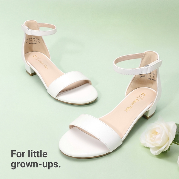 Girls’ Comfy Party Heels with Buckle Closure - WHITE - 5