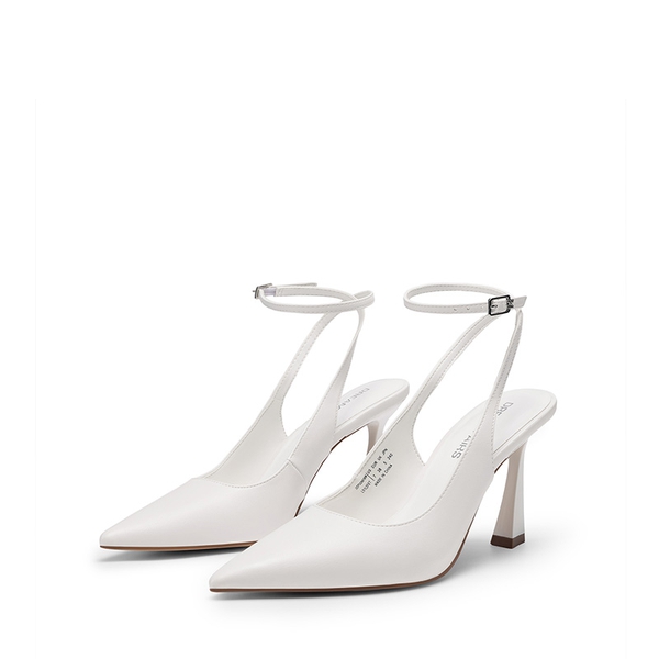 Women’s Pointed Toe Slingback Pumps with Buckle Strap - WHITE - 4