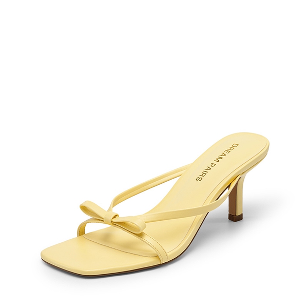 Women’s Bow Thong Kitten Heel Sandals with Non-Slip Sole - YELLOW -  0