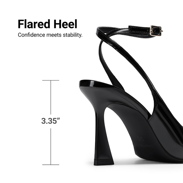 Women’s Pointed Toe Slingback Pumps with Buckle Strap - BLACK-PAT - 5