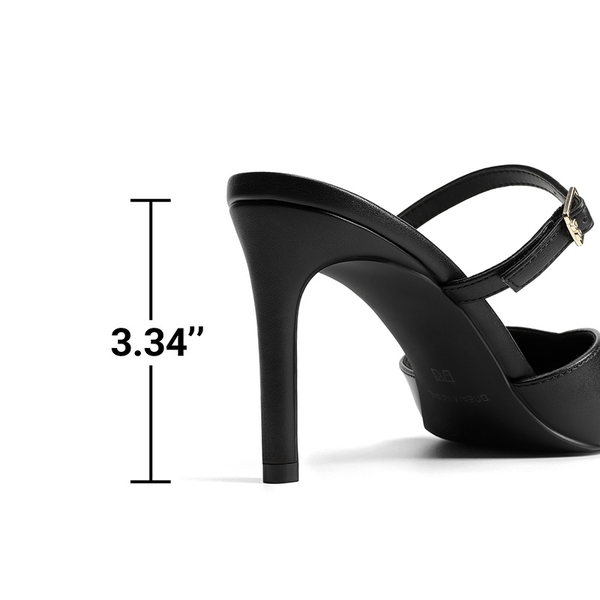 Women’s Mule Stiletto Heels with Adjustable Strap - BLACK-PU - 6