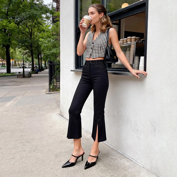 Women’s Mule Stiletto Heels with Adjustable Strap - BLACK-PAT - 1