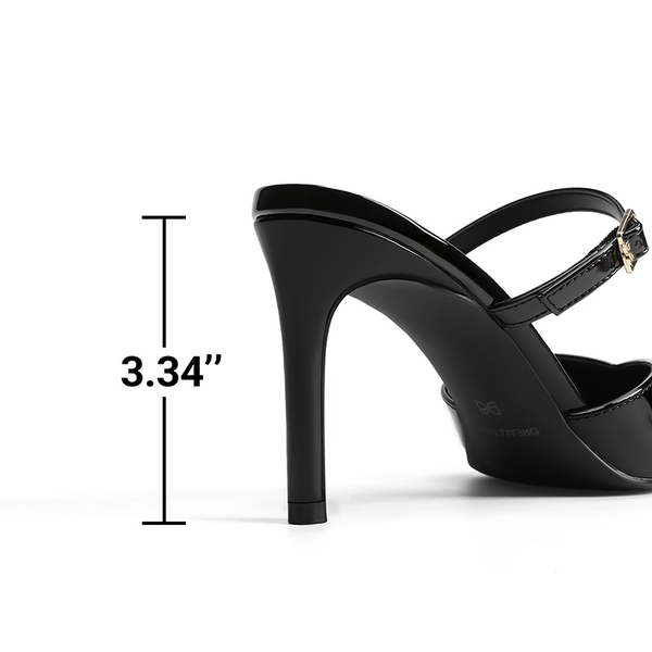 Women’s Mule Stiletto Heels with Adjustable Strap - BLACK-PAT - 6