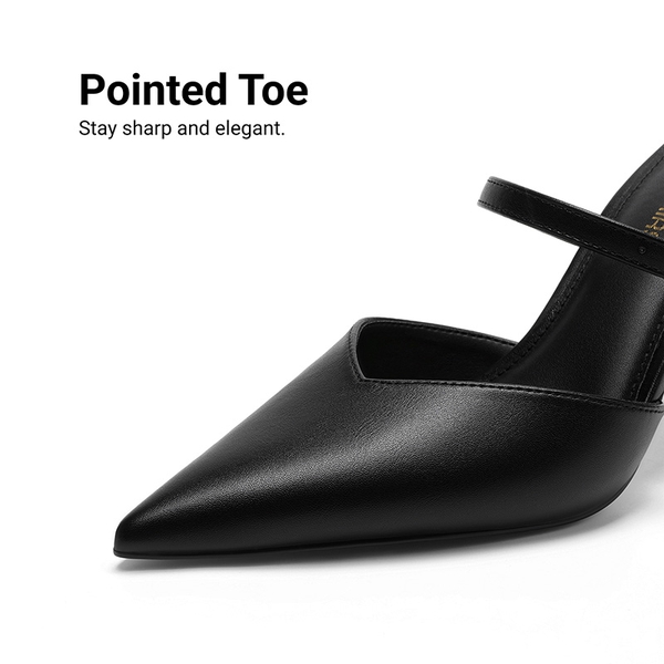 Women’s Mule Stiletto Heels with Adjustable Strap - BLACK-PU - 5