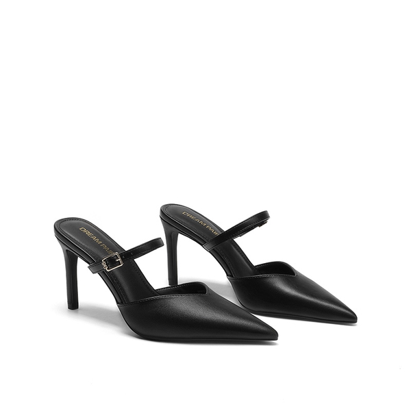 Women’s Mule Stiletto Heels with Adjustable Strap - BLACK-PU - 4