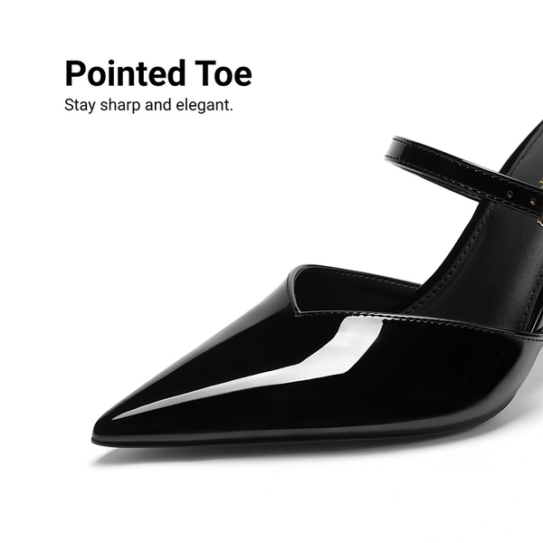 Women’s Mule Stiletto Heels with Adjustable Strap - BLACK-PAT - 5