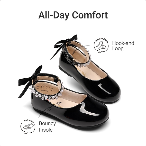 Girls’ Comfy Soft Flats with Arch Support - BLACK - 3