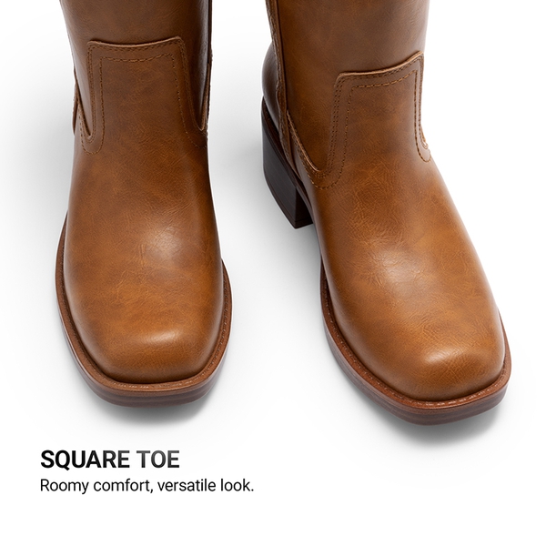 Women’s Square Toe Knee-High Western Boots - TAN - 6