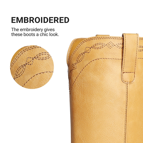Women’s Retro Embroidered Tall Boots - ALL YELLOW - 6
