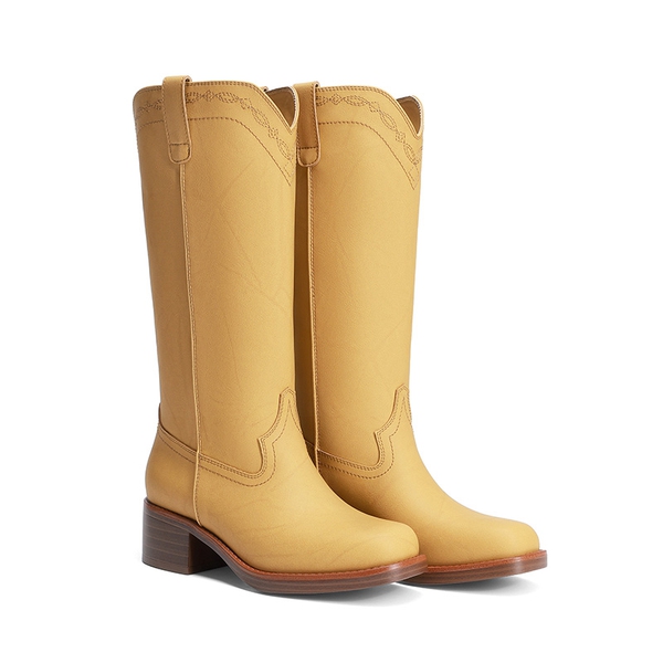 Women’s Retro Embroidered Tall Boots - YELLOW - 4